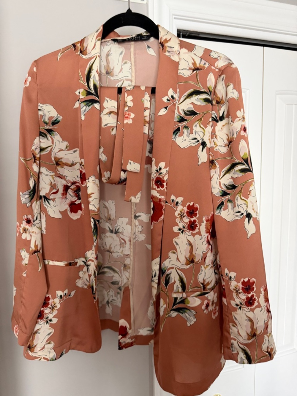 Zara Floral Rust Pink Blazer with fabric belt